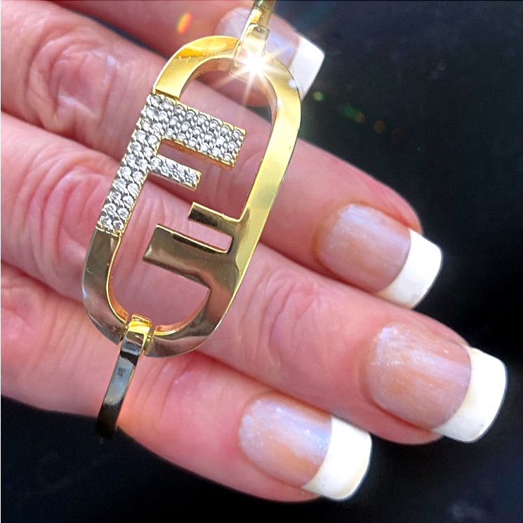 Authentic Fendi Oâlock Gold Plated Crystal Bracelet With Box